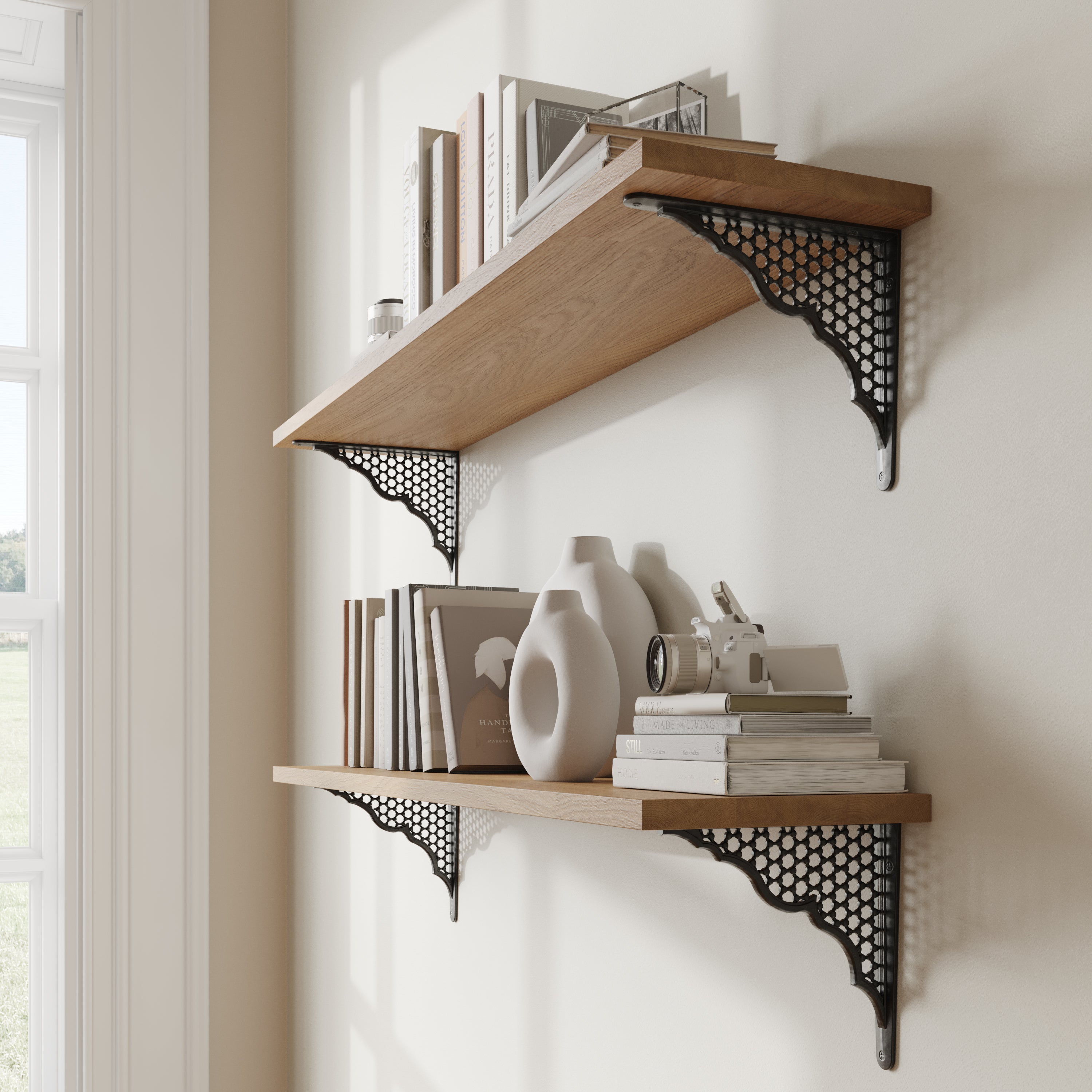 Set Of 4 Large Rustic Cast Iron Shelf Brackets - 10" X 10", Farmhouse Style Wall Corbels