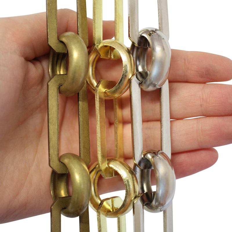 Chain BR10-U Rectangle Chandelier Chain with Unwelded Brass links and Round Joining links, Antique Brass