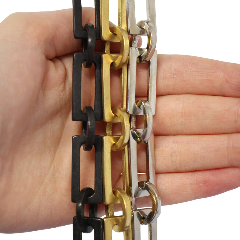 Chain BR11-W Rectangle Chandelier Chain with Welded Brass links and Round Joining links, Antique Brass