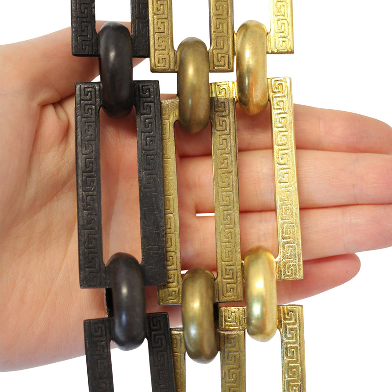 Chain BR18-U Greek Key Chandelier Chain with Unwelded Brass links and Round Joining links, Antique Brass