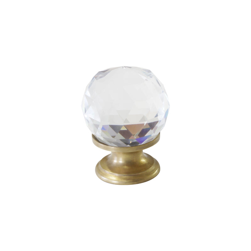 Crystal Cabinet Knob CYCD-30CLR, Antique Brass