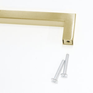 Handle SS128 Modern Industrial Squared Bar Handle Pull, Brushed Gold