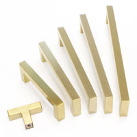 Handle SS128 Modern Industrial Squared Bar Handle Pull, Brushed Gold