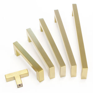 Handle SS128 Modern Industrial Squared Bar Handle Pull, Brushed Gold