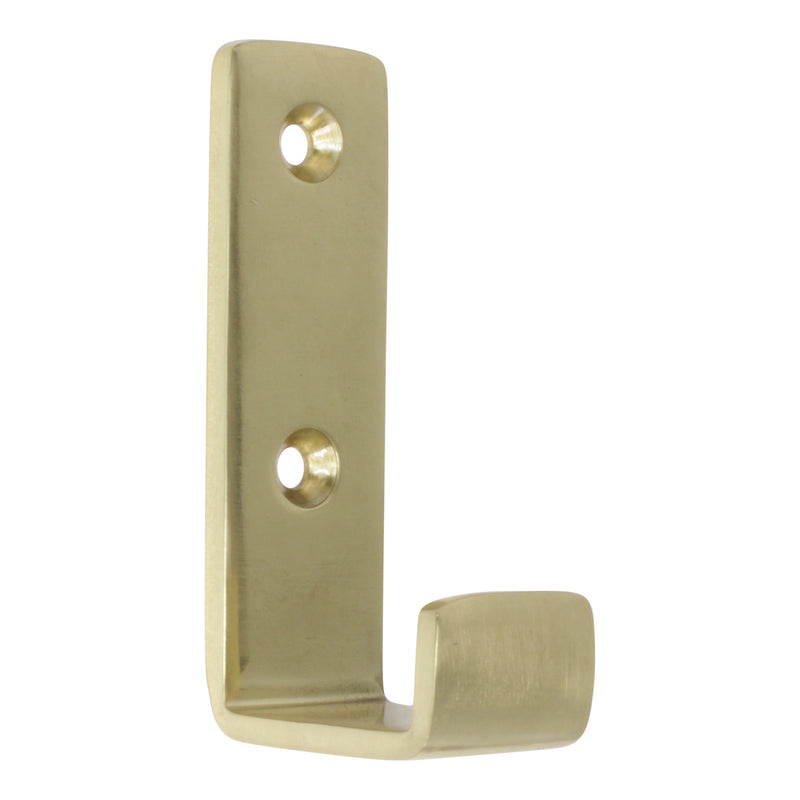 Single Hook BR2400 Modern Industrial flat-bar Wall Hook, Polished Brass