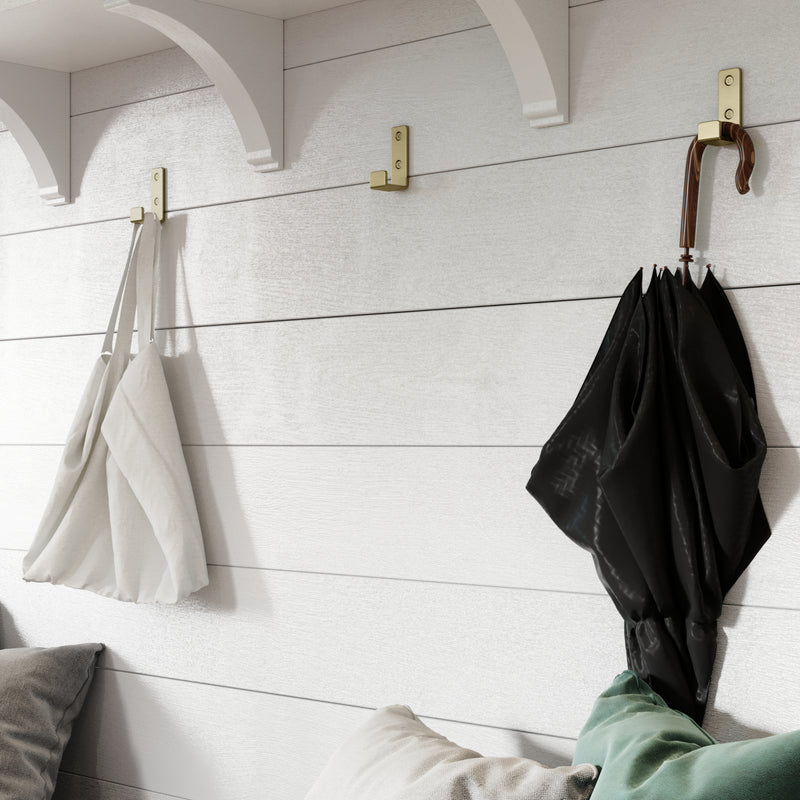 Single Hook BR2400 Modern Industrial flat-bar Wall Hook, Polished Brass