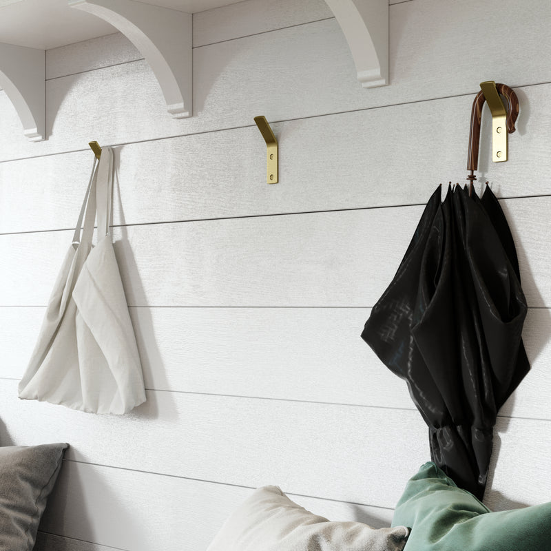 Angled Hook BR2401 Modern Industrial flat-bar Wall Hook, Polished Brass