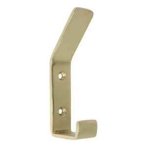 Double Hook BR2402 Modern Industrial flat-bar Wall Hook, Polished Brass