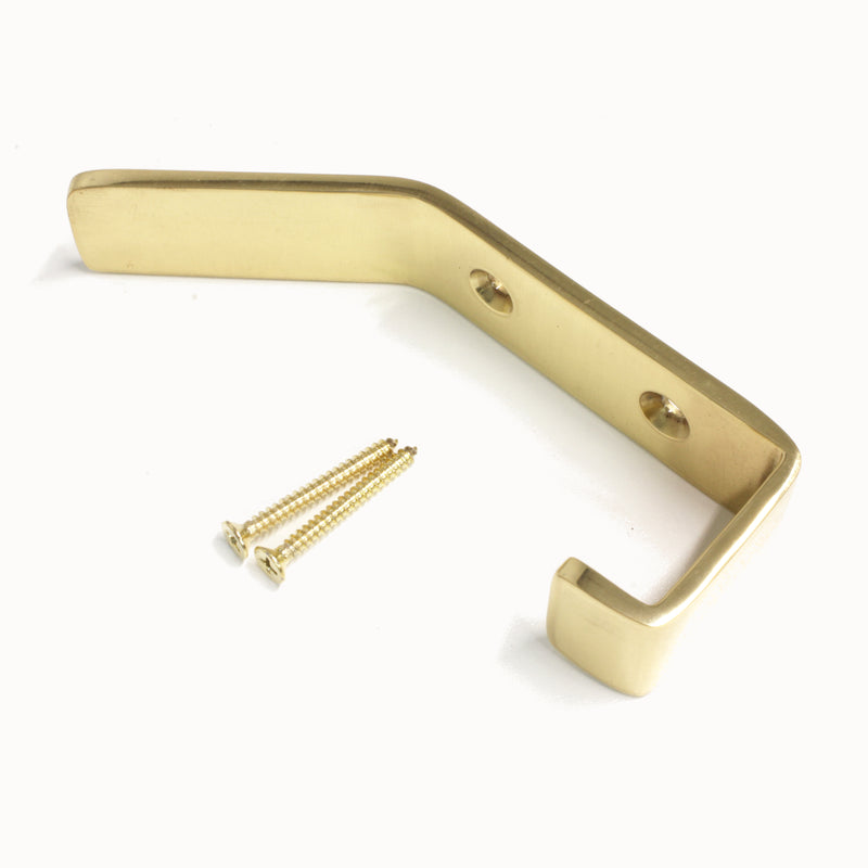 Double Hook BR2402 Modern Industrial flat-bar Wall Hook, Polished Brass