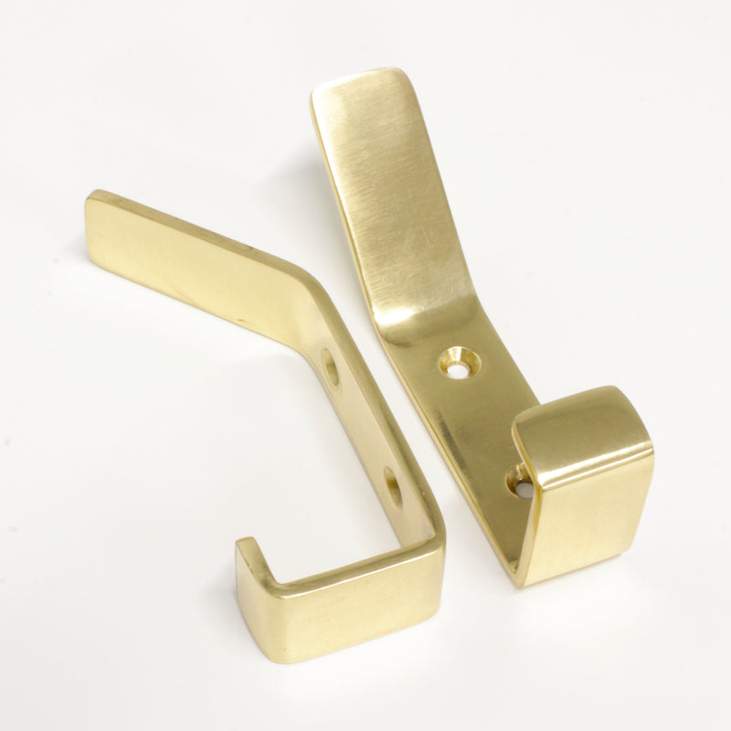 Double Hook BR2402 Modern Industrial flat-bar Wall Hook, Polished Brass