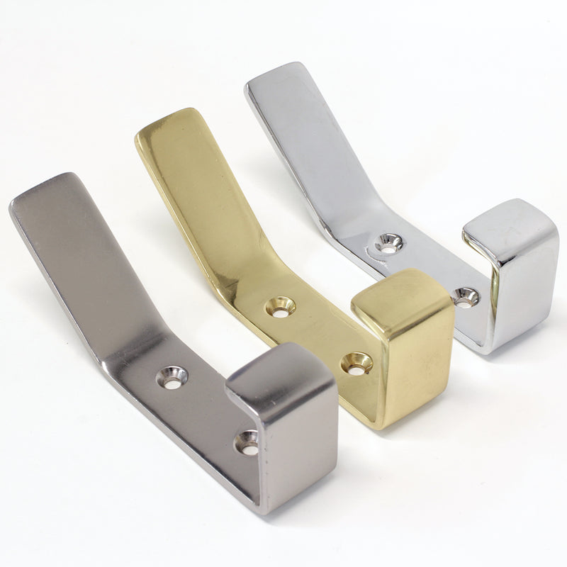 Double Hook BR2402 Modern Industrial flat-bar Wall Hook, Polished Brass
