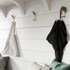 Double Hook BR2402 Modern Industrial flat-bar Wall Hook, Polished Brass