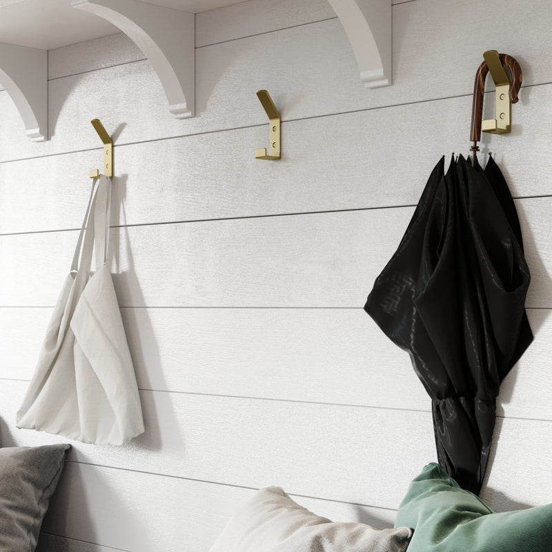 Double Hook BR2402 Modern Industrial flat-bar Wall Hook, Polished Brass