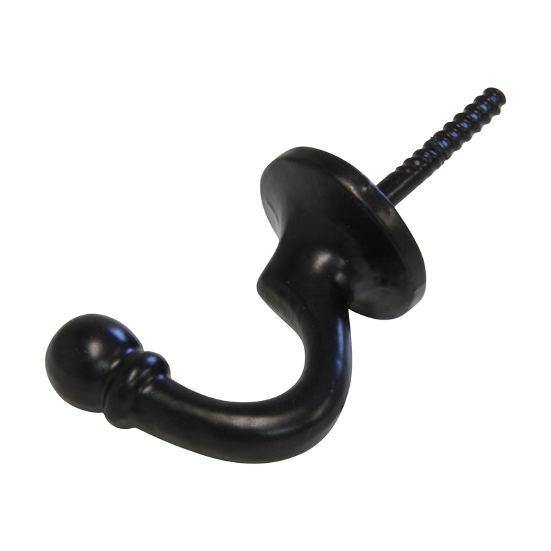 Curve Hook IR8389 Rustic screw-in Wall Hook, Black