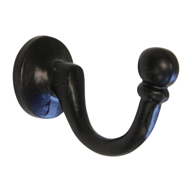 Curve Hook IR8389 Rustic screw-in Wall Hook, Black