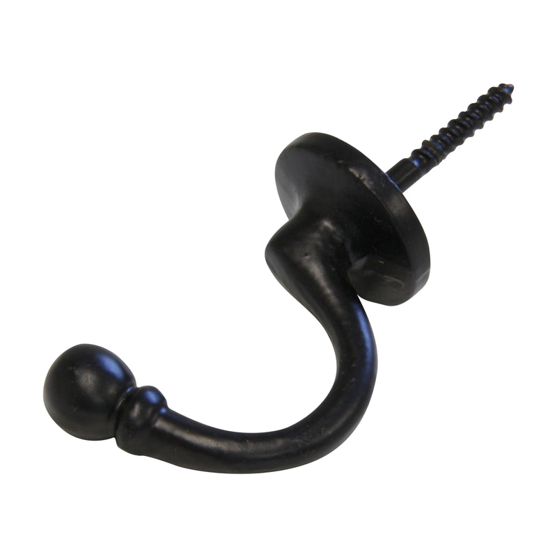 Curve Hook IR8389 Rustic screw-in Wall Hook, Black