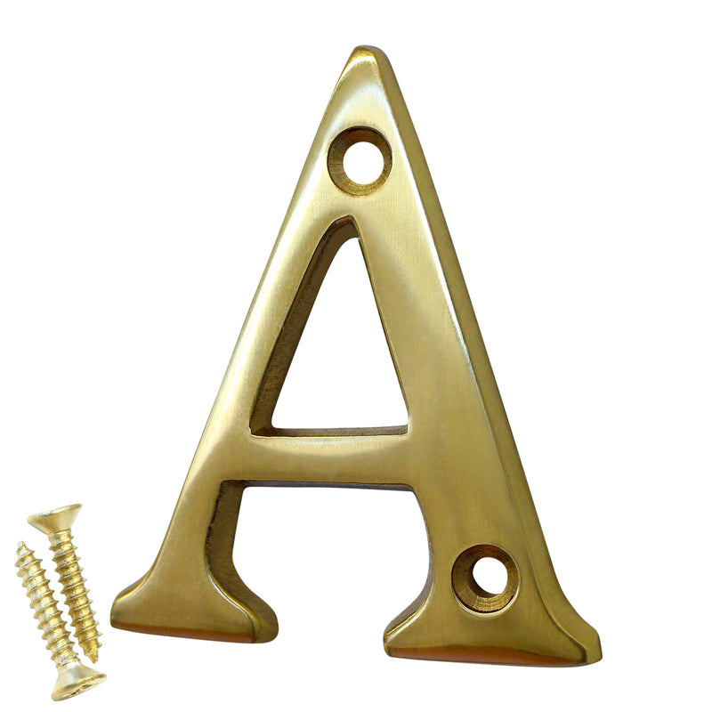 Letter BR2351 Modern, Small, Serif House Letter, Polished Brass