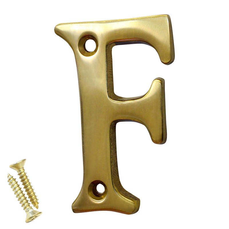 Letter BR2351 Modern, Small, Serif House Letter, Polished Brass