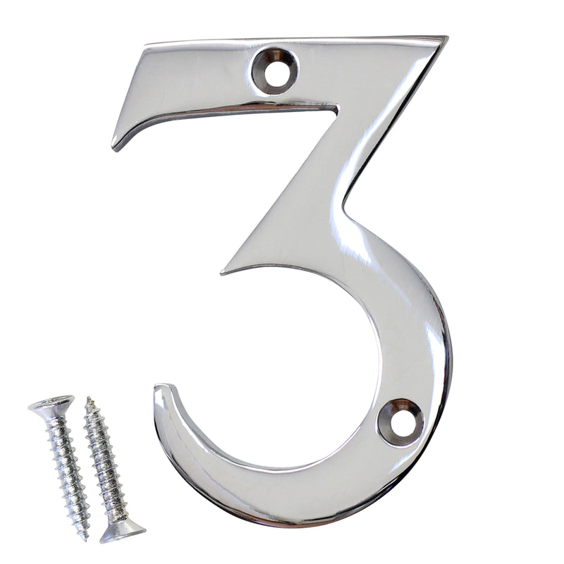 Number BR2270 Modern, Serif House Number, Polished Chrome