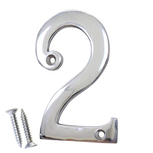 Number BR2271 Modern, Curvy, Serif House Number, Polished Chrome