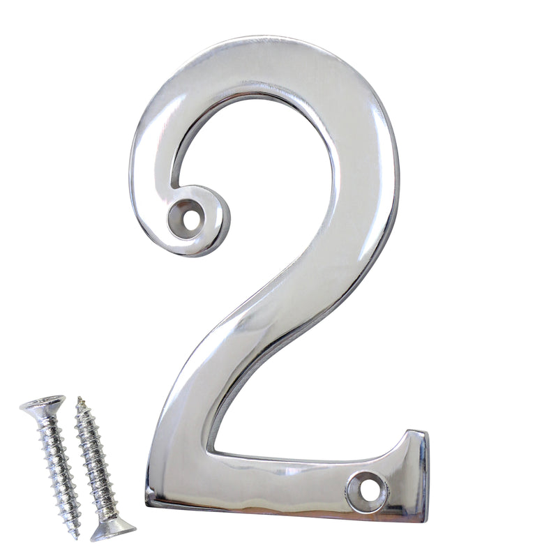 Number BR2271 Modern, Curvy, Serif House Number, Polished Chrome