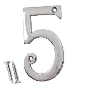 Number BR2271 Modern, Curvy, Serif House Number, Polished Chrome
