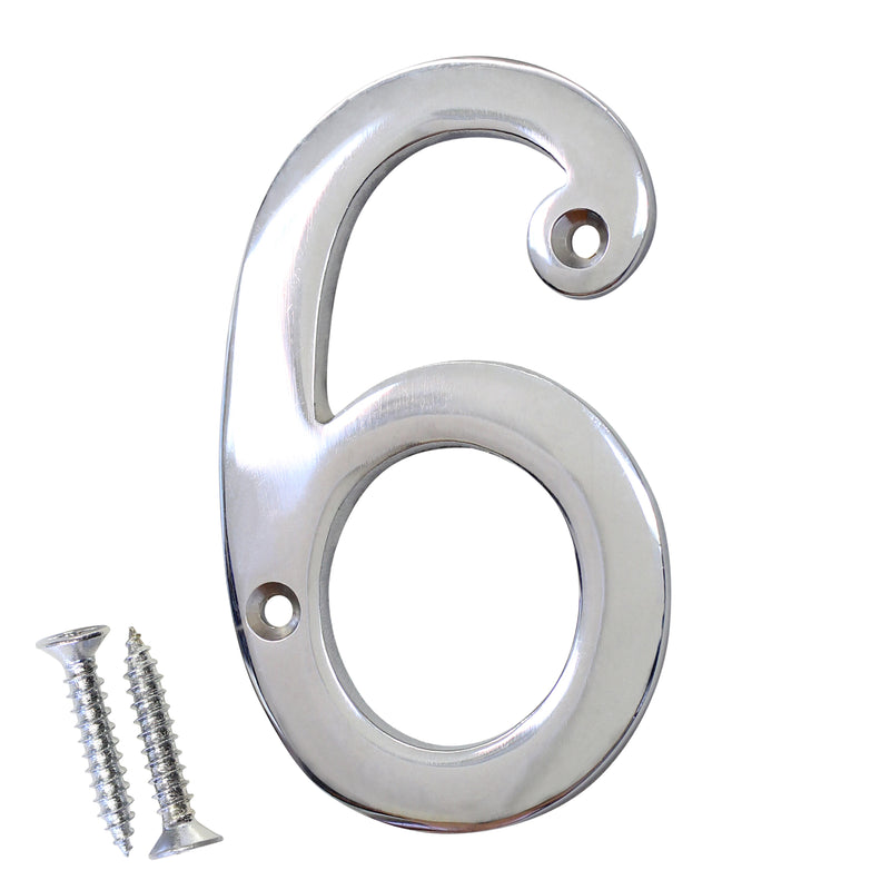 Number BR2271 Modern, Curvy, Serif House Number, Polished Chrome