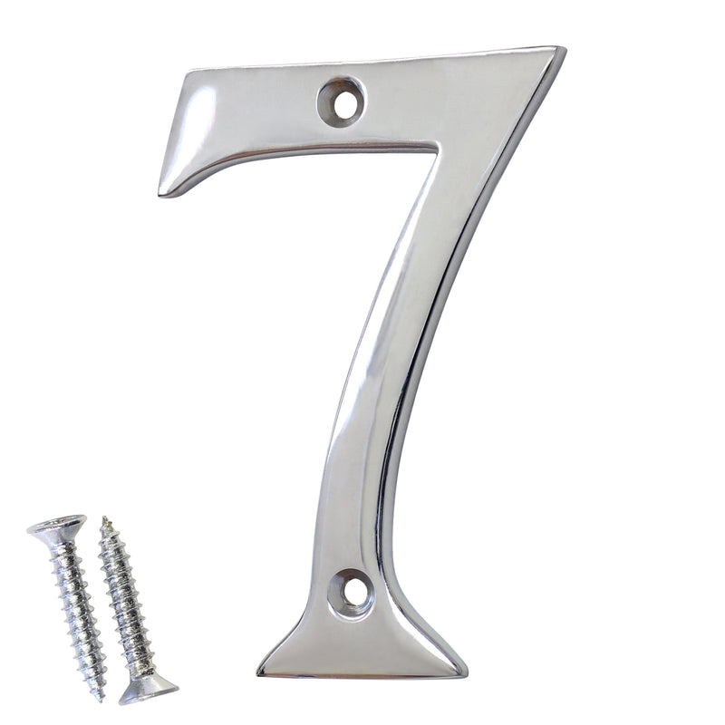 Number BR2271 Modern, Curvy, Serif House Number, Polished Chrome
