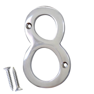 Number BR2271 Modern, Curvy, Serif House Number, Polished Chrome