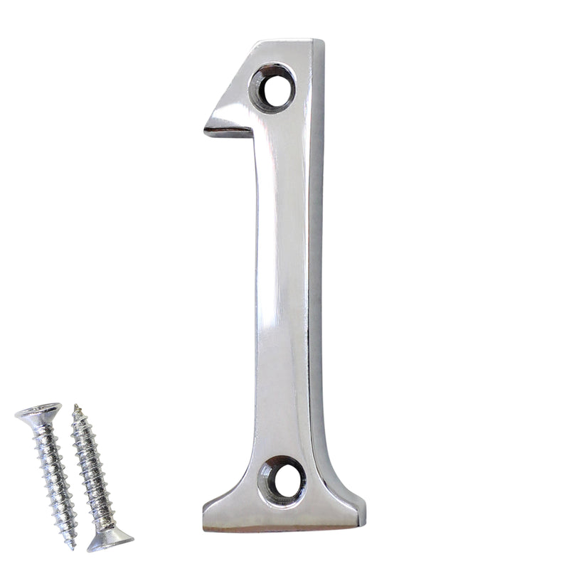 Number BR235 Modern, Small, Serif House Number, Polished Chrome