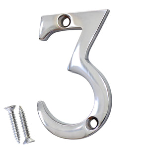 Number BR235 Modern, Small, Serif House Number, Polished Chrome