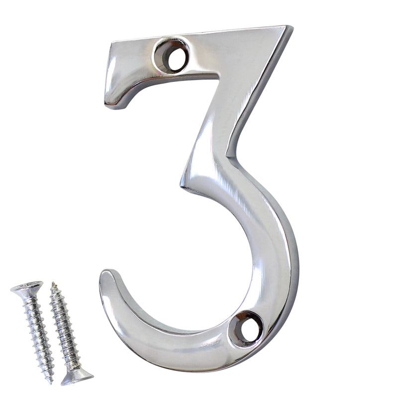 Number BR235 Modern, Small, Serif House Number, Polished Chrome