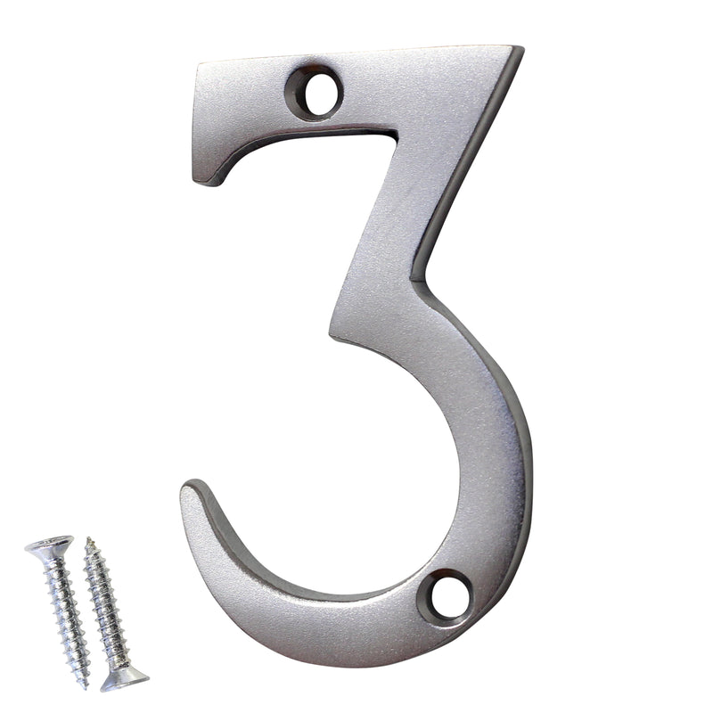 Number BR235 Modern, Serif House Number, Satin Chrome