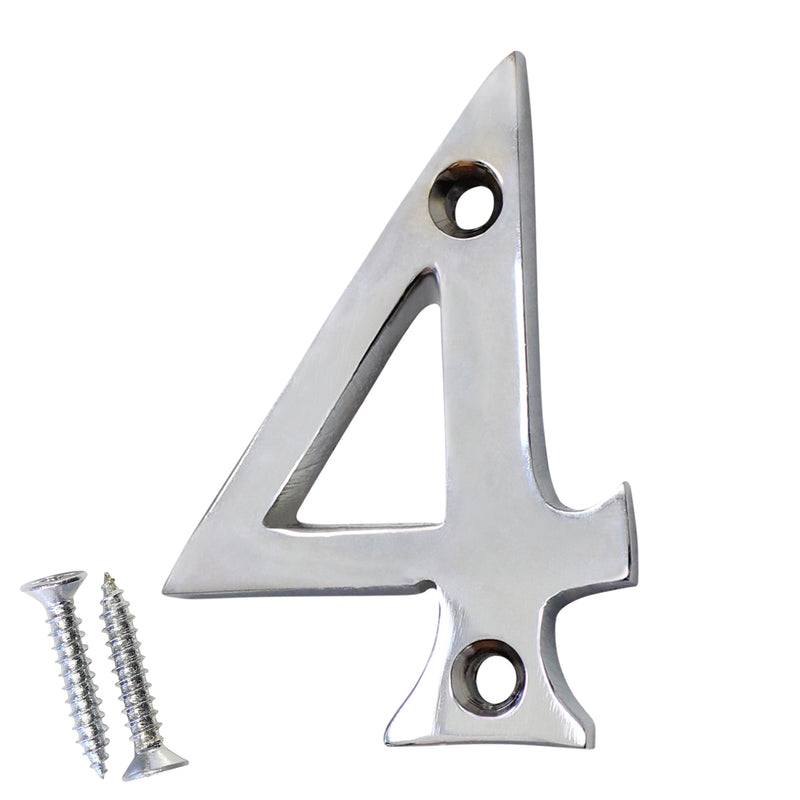 Number BR235 Modern, Small, Serif House Number, Polished Chrome