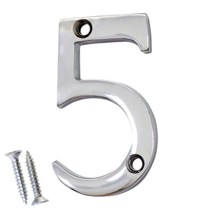 Number BR235 Modern, Small, Serif House Number, Polished Chrome