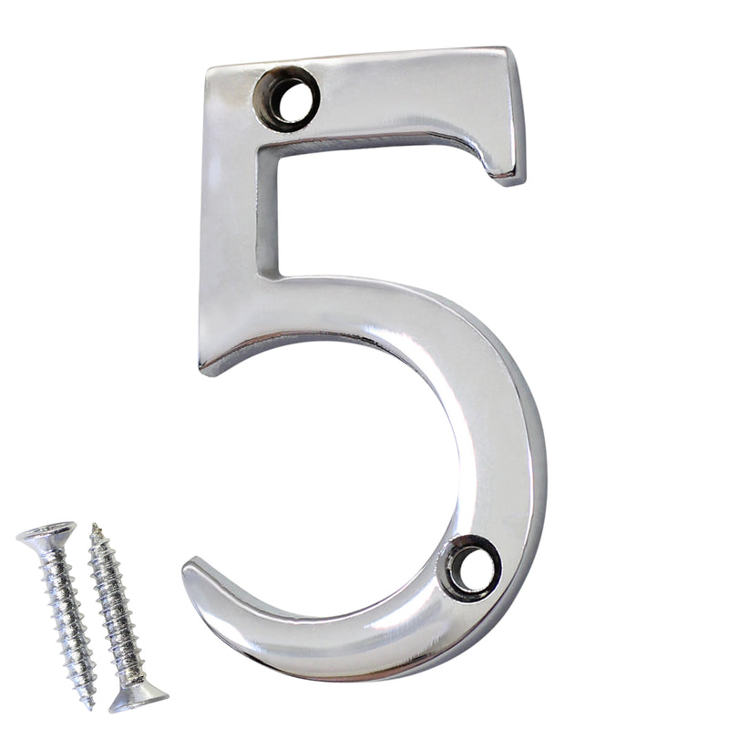 Number BR235 Modern, Small, Serif House Number, Polished Chrome