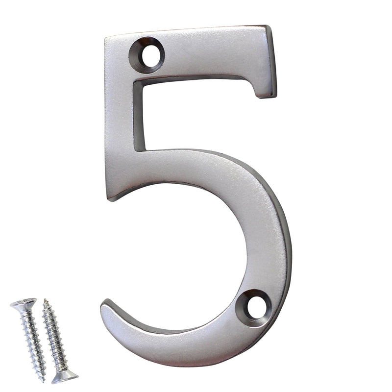 Number BR235 Modern, Serif House Number, Satin Chrome