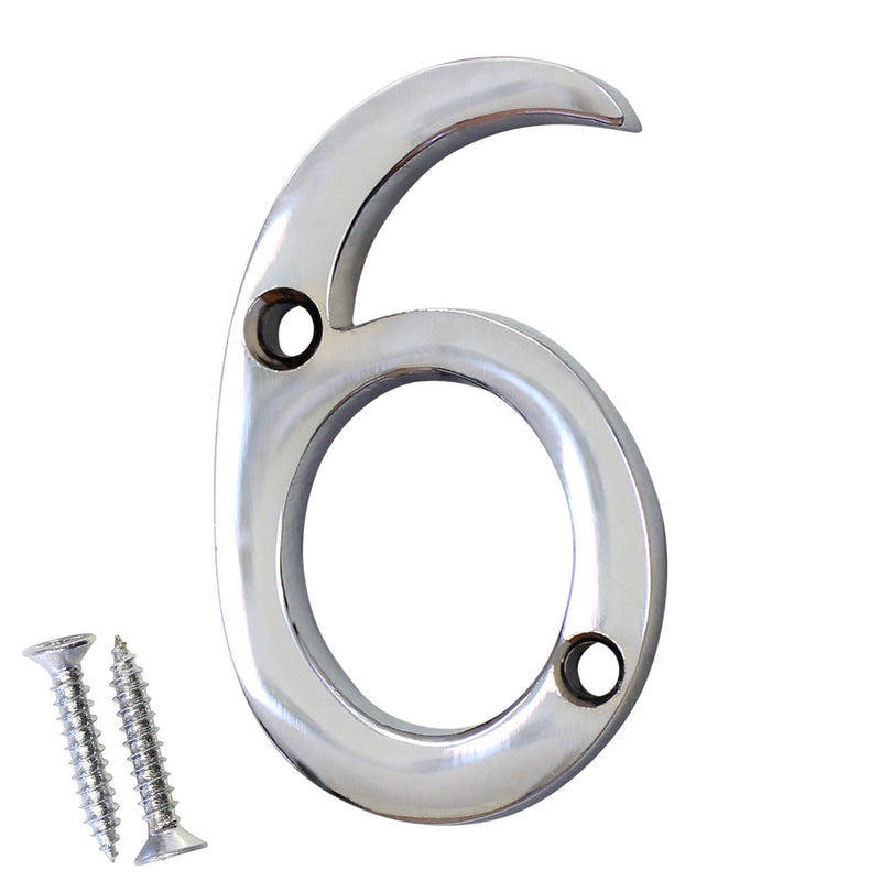 Number BR235 Modern, Small, Serif House Number, Polished Chrome