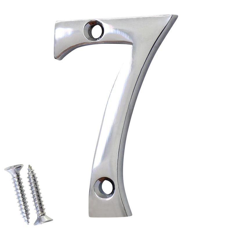 Number BR235 Modern, Small, Serif House Number, Polished Chrome