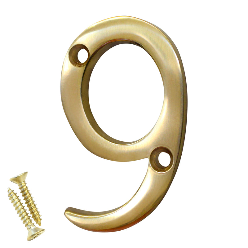 Number BR235 Modern, Serif House Number, Polished Brass