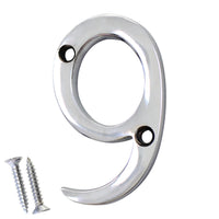 Number BR235 Modern, Small, Serif House Number, Polished Chrome