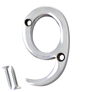 Number BR235 Modern, Small, Serif House Number, Polished Chrome