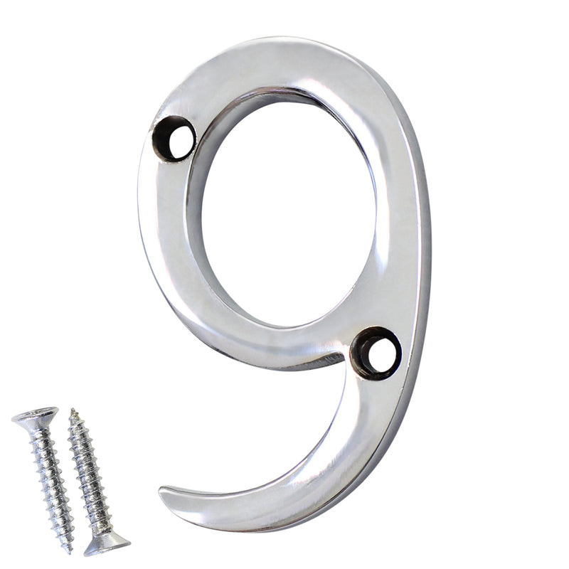 Number BR235 Modern, Small, Serif House Number, Polished Chrome