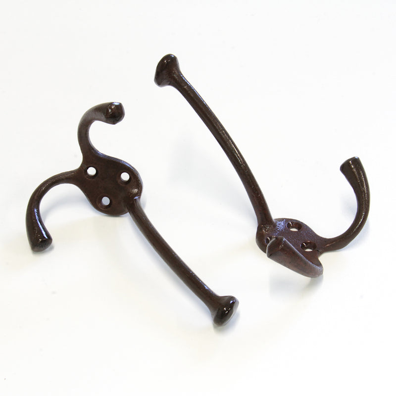 Cast Iron Double Arm Wall Hook with Rusted Patina