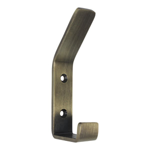 Double Hook IR8402 Decorative, flat-bar Wall Hook, Antique Brass