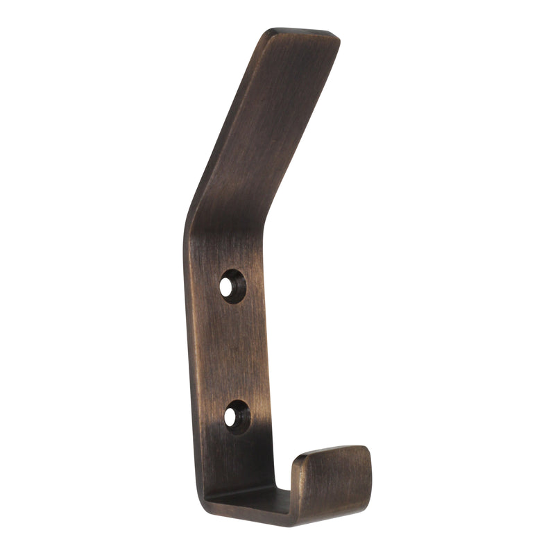 Double Hook IR8402 Decorative, flat-bar Wall Hook, Antique Brass