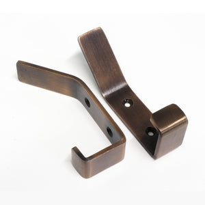 Double Hook IR8402 Decorative, flat-bar Wall Hook, Antique Brass