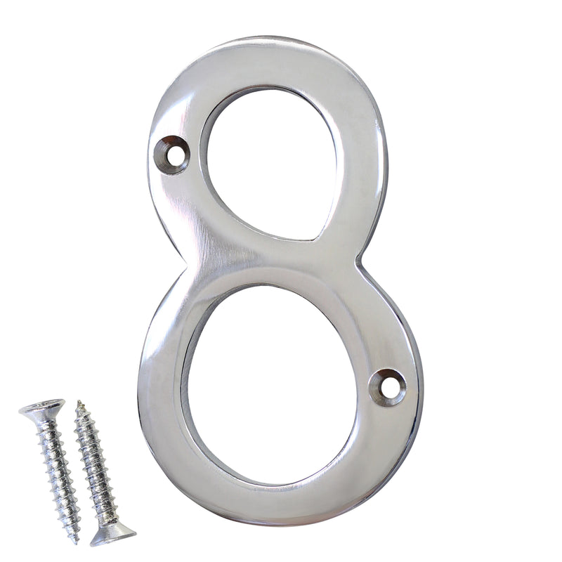 Number BR2271 Modern, Serif House Number, Polished Chrome