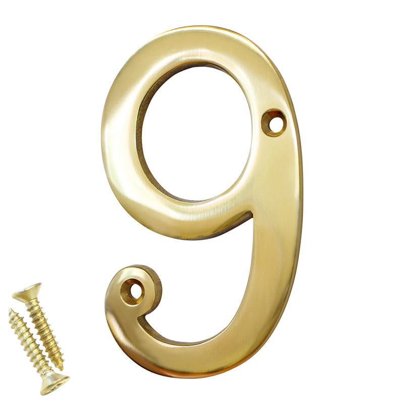 Number BR2271 Modern, Serif House Number, Polished Brass