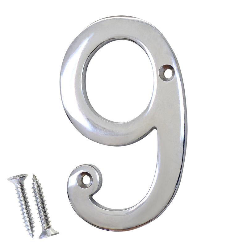 Number BR2271 Modern, Serif House Number, Polished Chrome